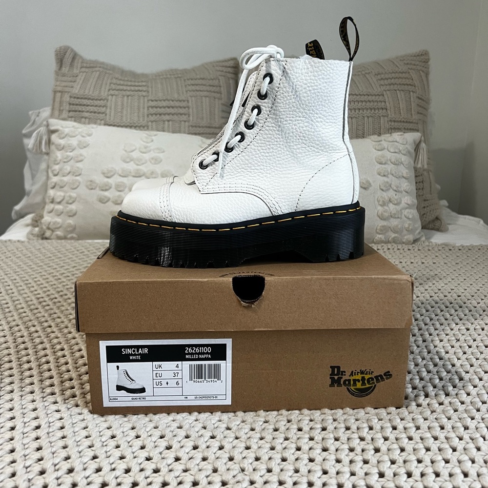 Dr. Martens White Combat Boots with Chunky Platform - Picture 2 of 6